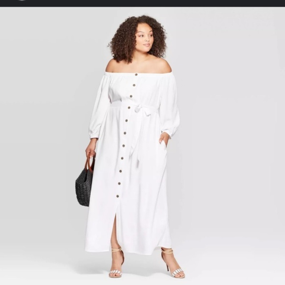 Long Sleeve Off The Shoulder Button-down Maxi Dress woman’s large NWT